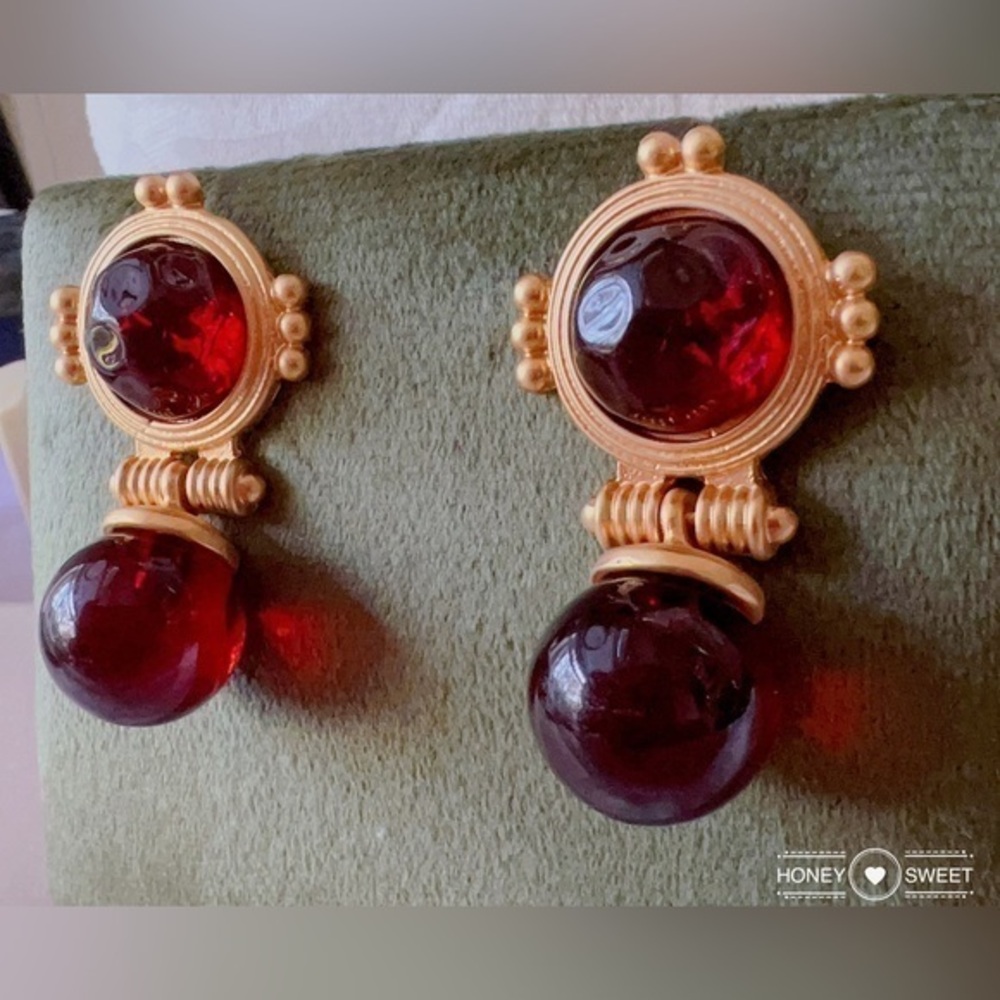 - - 18K GP  France Vintage Byzantine  coloured glaze
lapis lazuli style Earrings